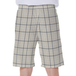 Beige Tattersall Pattern Print Men's Beach Shorts