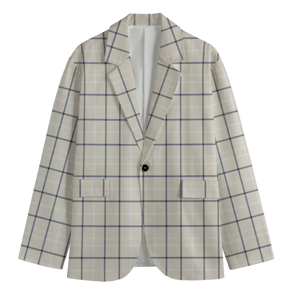 Beige Tattersall Pattern Print Men's Blazer