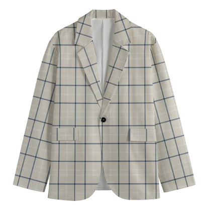 Beige Tattersall Pattern Print Men's Blazer