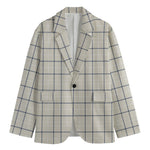 Beige Tattersall Pattern Print Men's Blazer