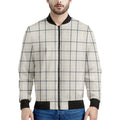 Beige Tattersall Pattern Print Men's Bomber Jacket