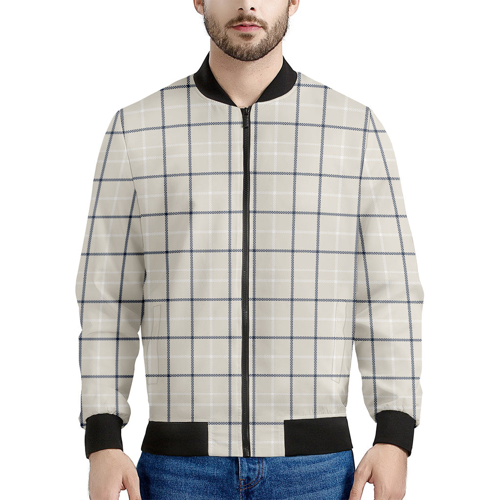 Beige Tattersall Pattern Print Men's Bomber Jacket