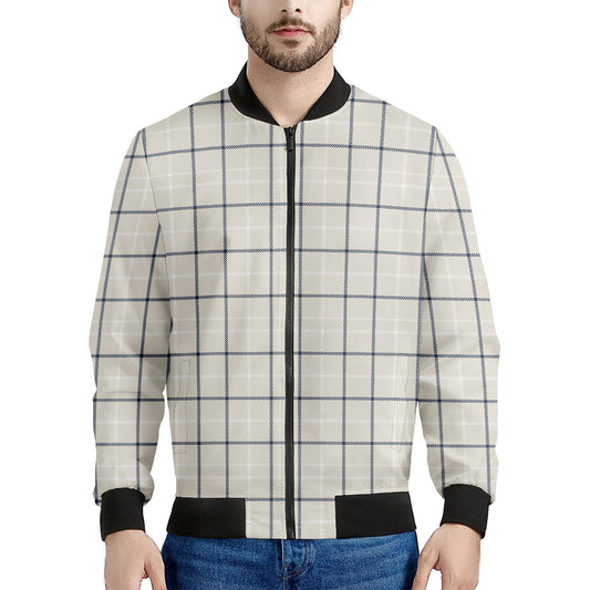 Beige Tattersall Pattern Print Men's Bomber Jacket