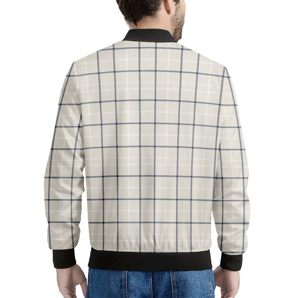 Beige Tattersall Pattern Print Men's Bomber Jacket
