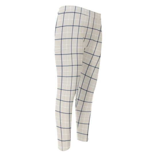Beige Tattersall Pattern Print Men's Compression Pants