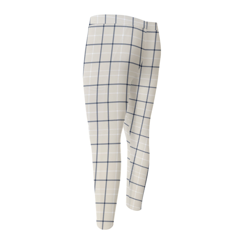 Beige Tattersall Pattern Print Men's Compression Pants