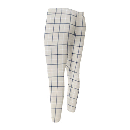 Beige Tattersall Pattern Print Men's Compression Pants