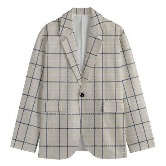 Beige Tattersall Pattern Print Men's Cotton Blazer