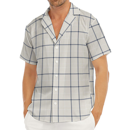 Beige Tattersall Pattern Print Men's Deep V-Neck Shirt