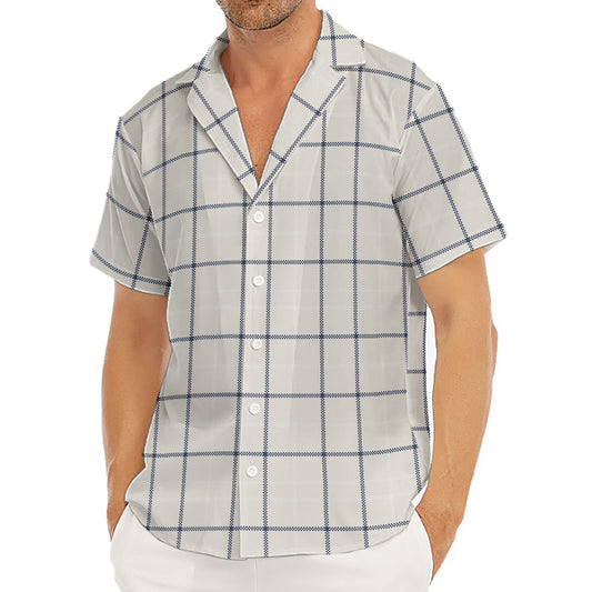 Beige Tattersall Pattern Print Men's Deep V-Neck Shirt