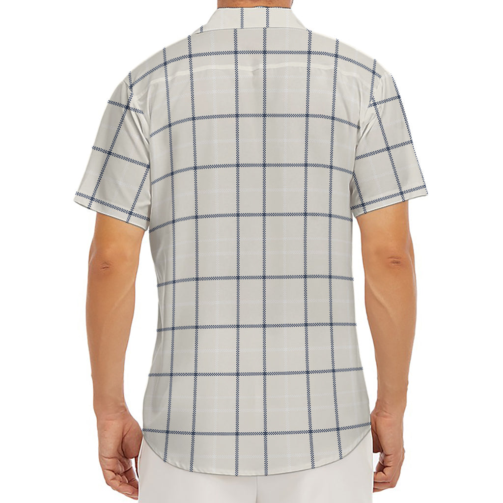 Beige Tattersall Pattern Print Men's Deep V-Neck Shirt