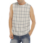 Beige Tattersall Pattern Print Men's Fitness Tank Top