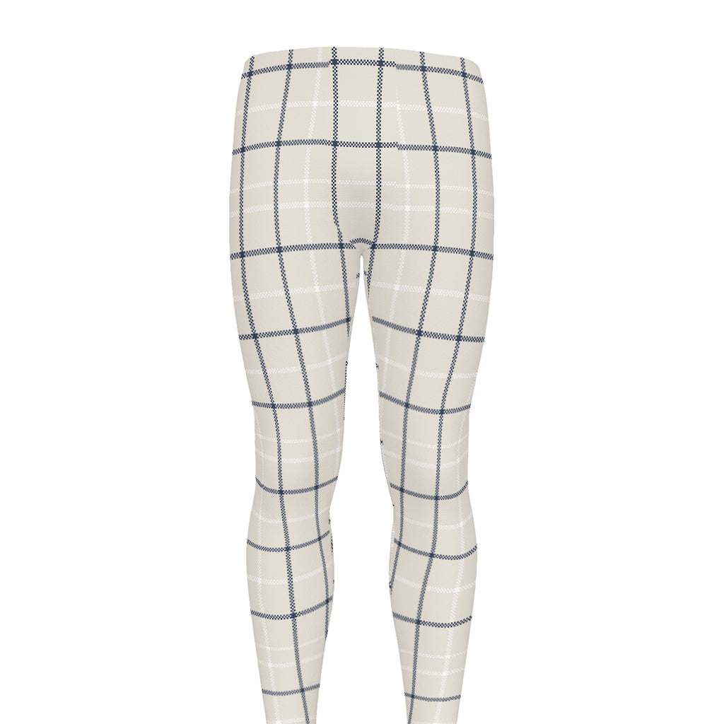 Beige Tattersall Pattern Print Men's leggings
