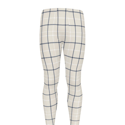 Beige Tattersall Pattern Print Men's leggings