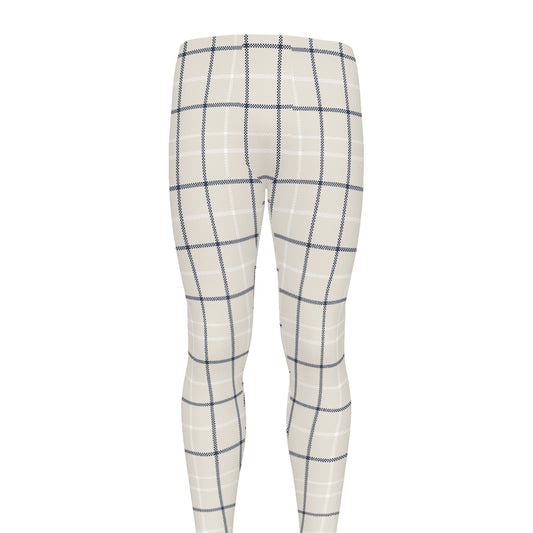 Beige Tattersall Pattern Print Men's leggings