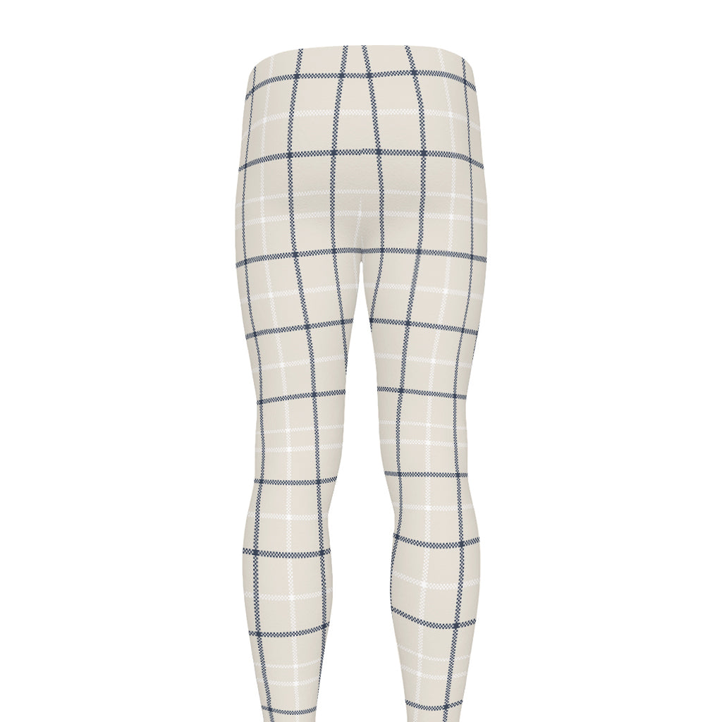 Beige Tattersall Pattern Print Men's leggings