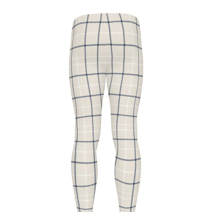 Beige Tattersall Pattern Print Men's leggings