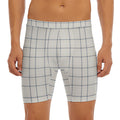 Beige Tattersall Pattern Print Men's Long Boxer Briefs