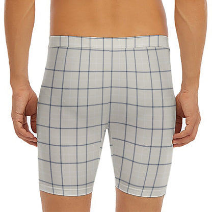 Beige Tattersall Pattern Print Men's Long Boxer Briefs
