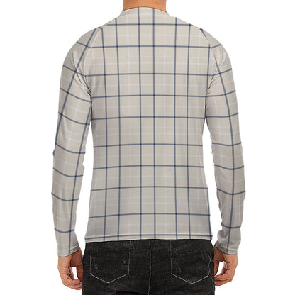 Beige Tattersall Pattern Print Men's Long Sleeve Rash Guard