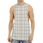 Beige Tattersall Pattern Print Men's Muscle Tank Top
