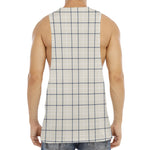 Beige Tattersall Pattern Print Men's Muscle Tank Top