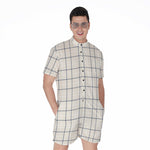 Beige Tattersall Pattern Print Men's Rompers
