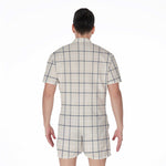 Beige Tattersall Pattern Print Men's Rompers