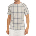 Beige Tattersall Pattern Print Men's Short Sleeve Rash Guard