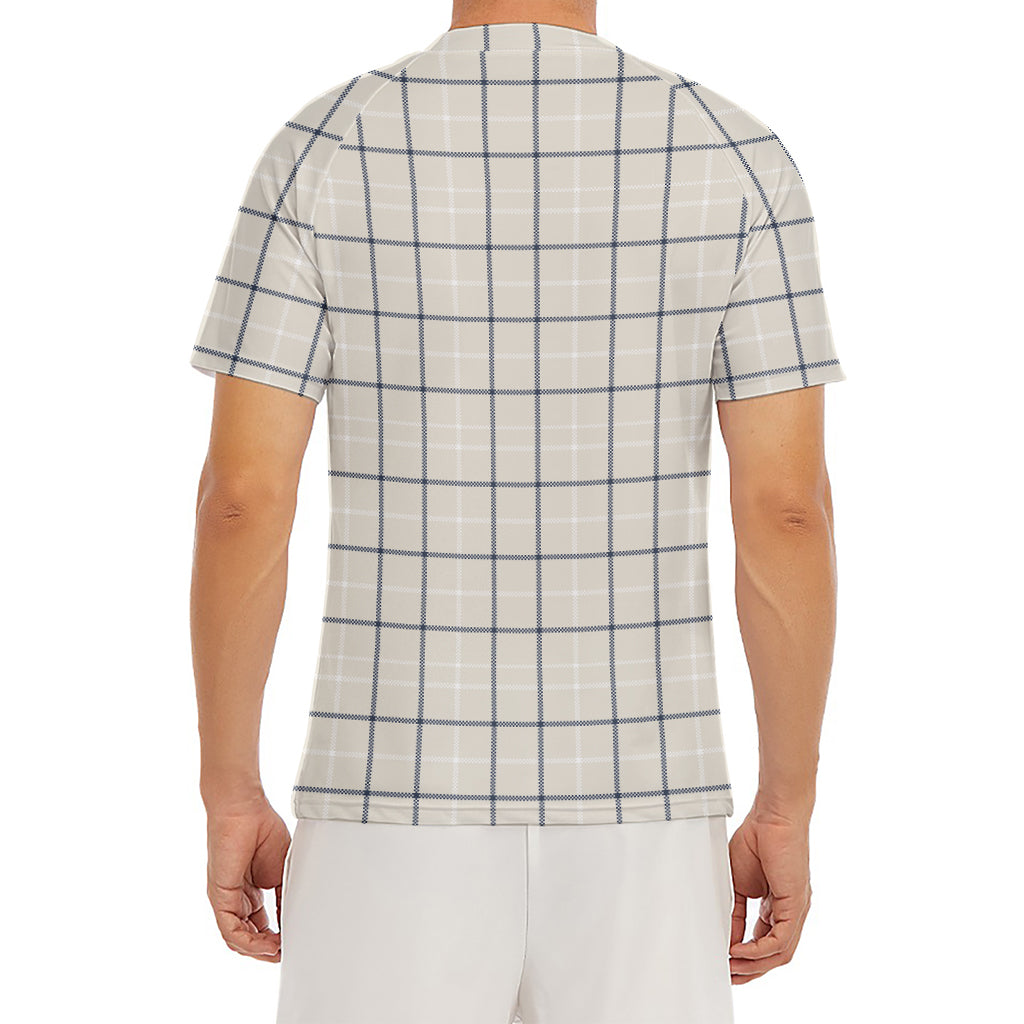 Beige Tattersall Pattern Print Men's Short Sleeve Rash Guard