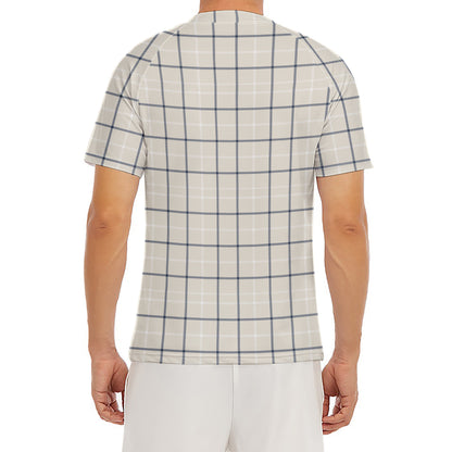 Beige Tattersall Pattern Print Men's Short Sleeve Rash Guard