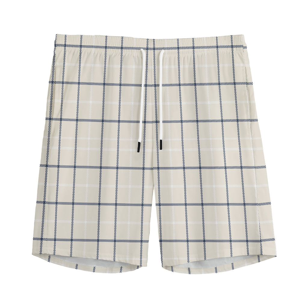 Beige Tattersall Pattern Print Men's Sports Shorts