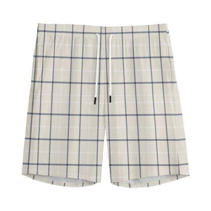 Beige Tattersall Pattern Print Men's Sports Shorts
