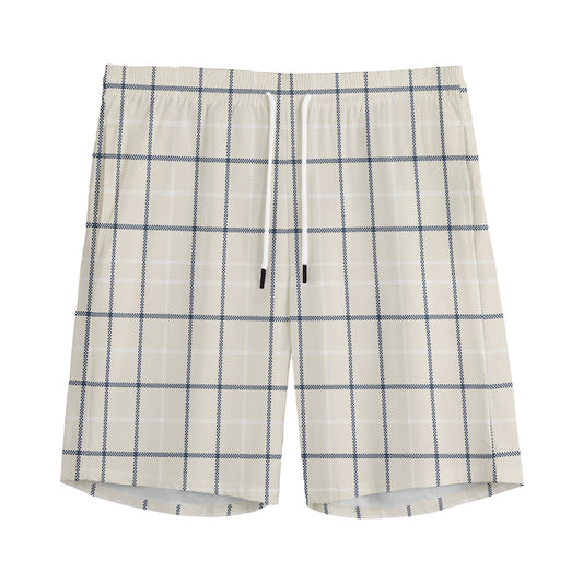 Beige Tattersall Pattern Print Men's Sports Shorts