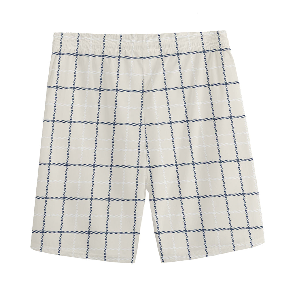 Beige Tattersall Pattern Print Men's Sports Shorts