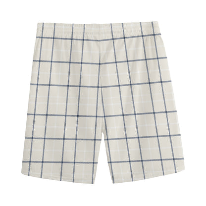 Beige Tattersall Pattern Print Men's Sports Shorts