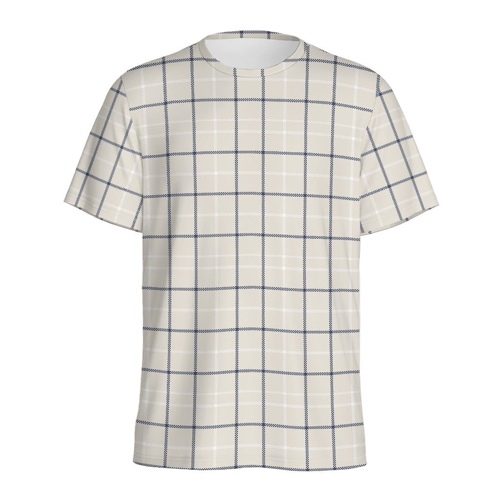 Beige Tattersall Pattern Print Men's Sports T-Shirt