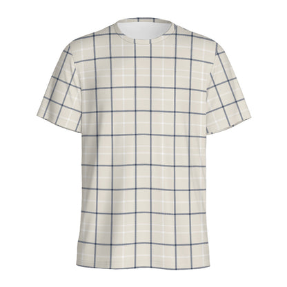 Beige Tattersall Pattern Print Men's Sports T-Shirt