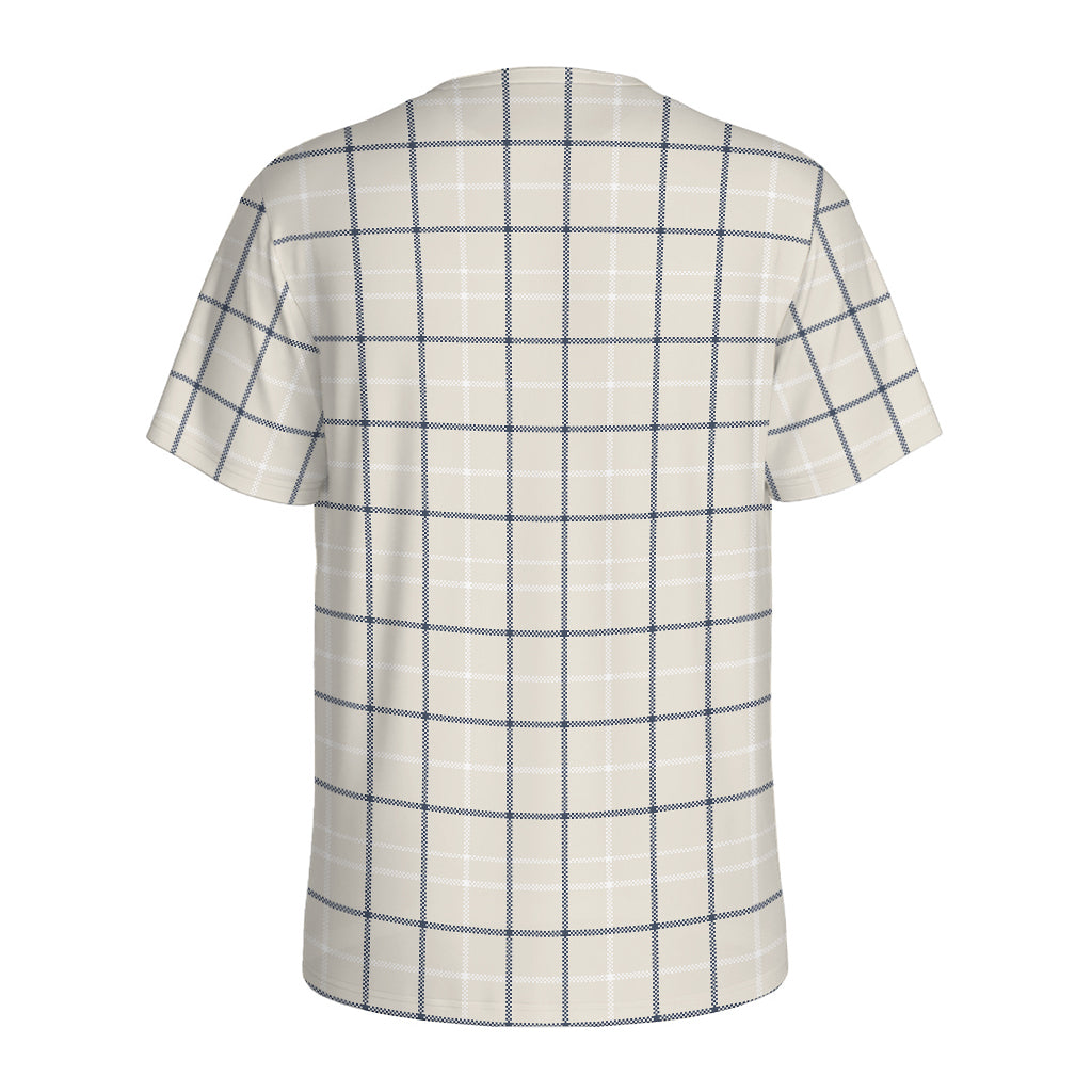 Beige Tattersall Pattern Print Men's Sports T-Shirt