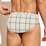 Beige Tattersall Pattern Print Men's Swim Briefs