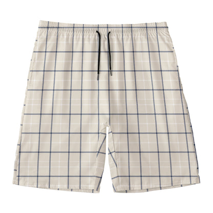 Beige Tattersall Pattern Print Men's Swim Trunks