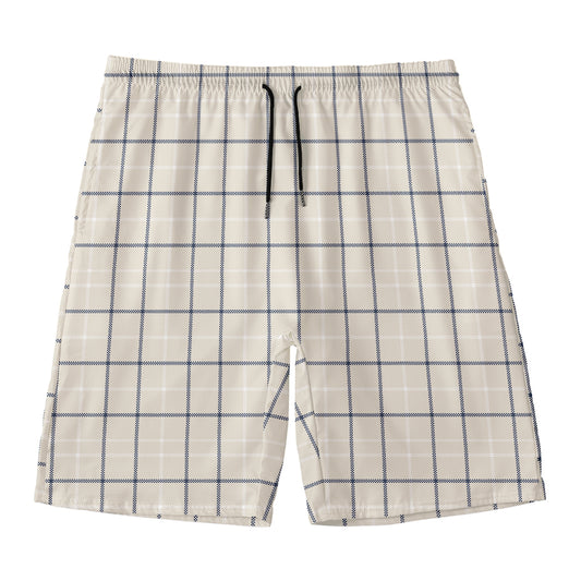 Beige Tattersall Pattern Print Men's Swim Trunks
