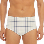Beige Tattersall Pattern Print Men's Triangle Swim Briefs