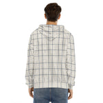 Beige Tattersall Pattern Print Men's Velvet Pullover Hoodie