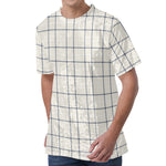 Beige Tattersall Pattern Print Men's Velvet T-Shirt
