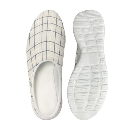 Beige Tattersall Pattern Print Mesh Casual Shoes