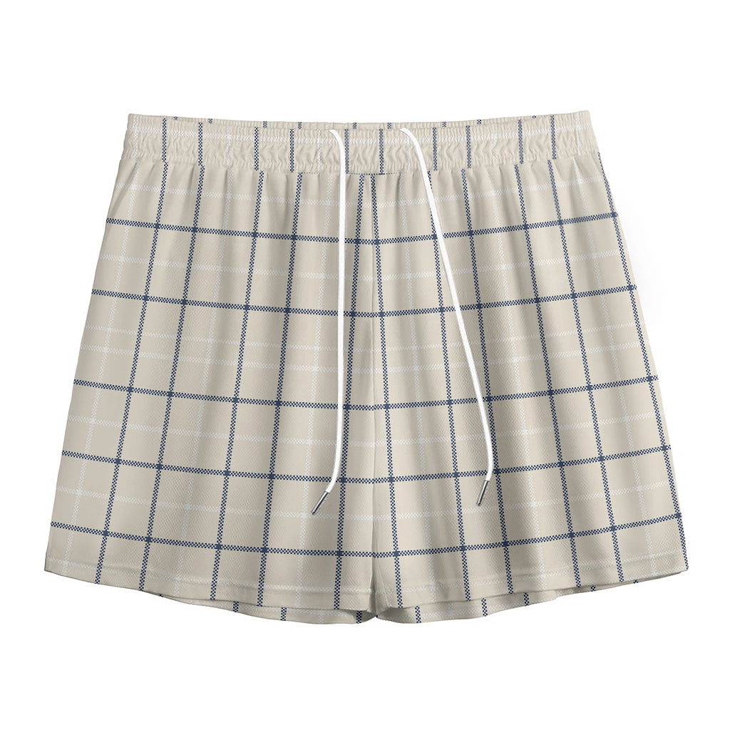 Beige Tattersall Pattern Print Mesh Shorts
