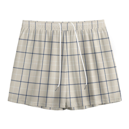 Beige Tattersall Pattern Print Mesh Shorts