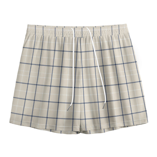 Beige Tattersall Pattern Print Mesh Shorts