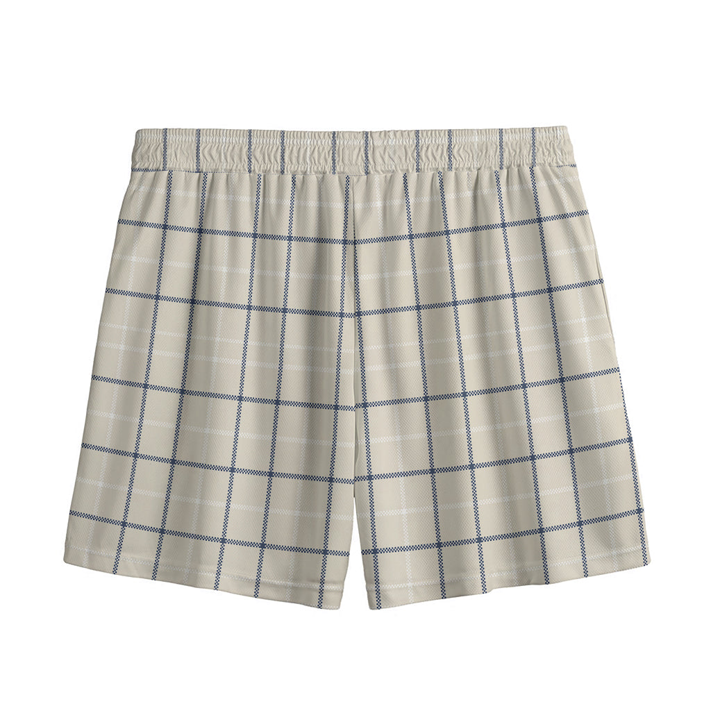 Beige Tattersall Pattern Print Mesh Shorts